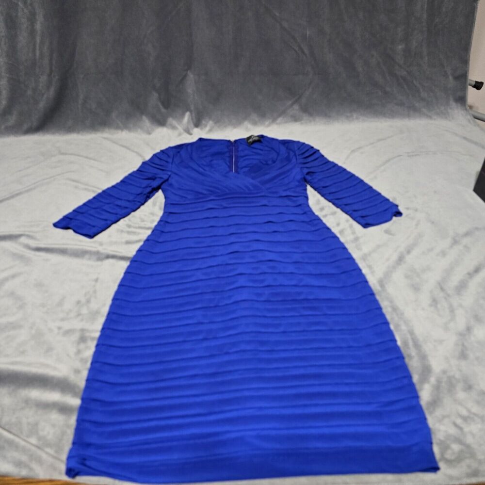 Adrianna Papell Blue V-Neck Layered 3/4 Sleeve Cocktail Dress- See Description